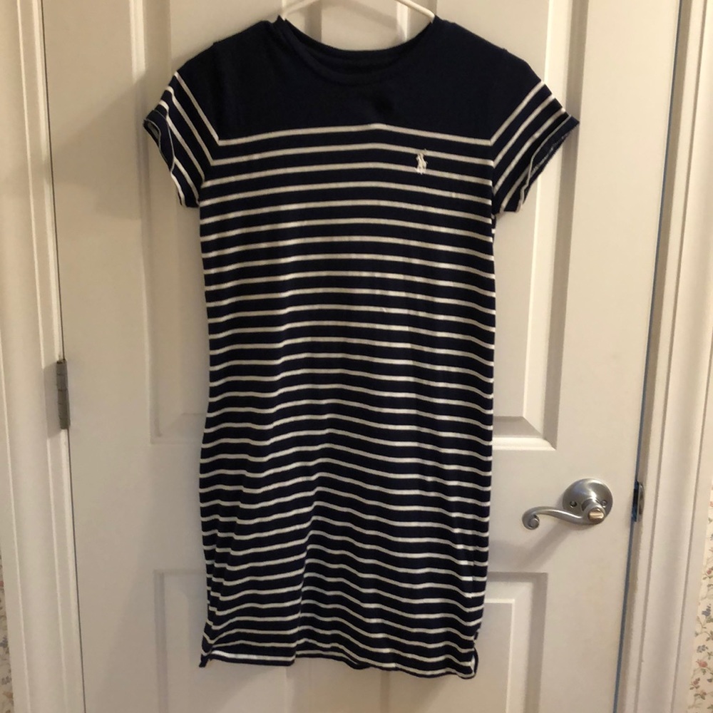 Navy blue and white stripped polo t shirt dress